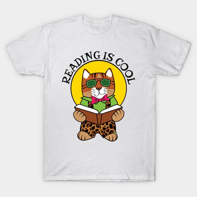 Reading is Cool Tiger Cat T-Shirt by Sue Cervenka